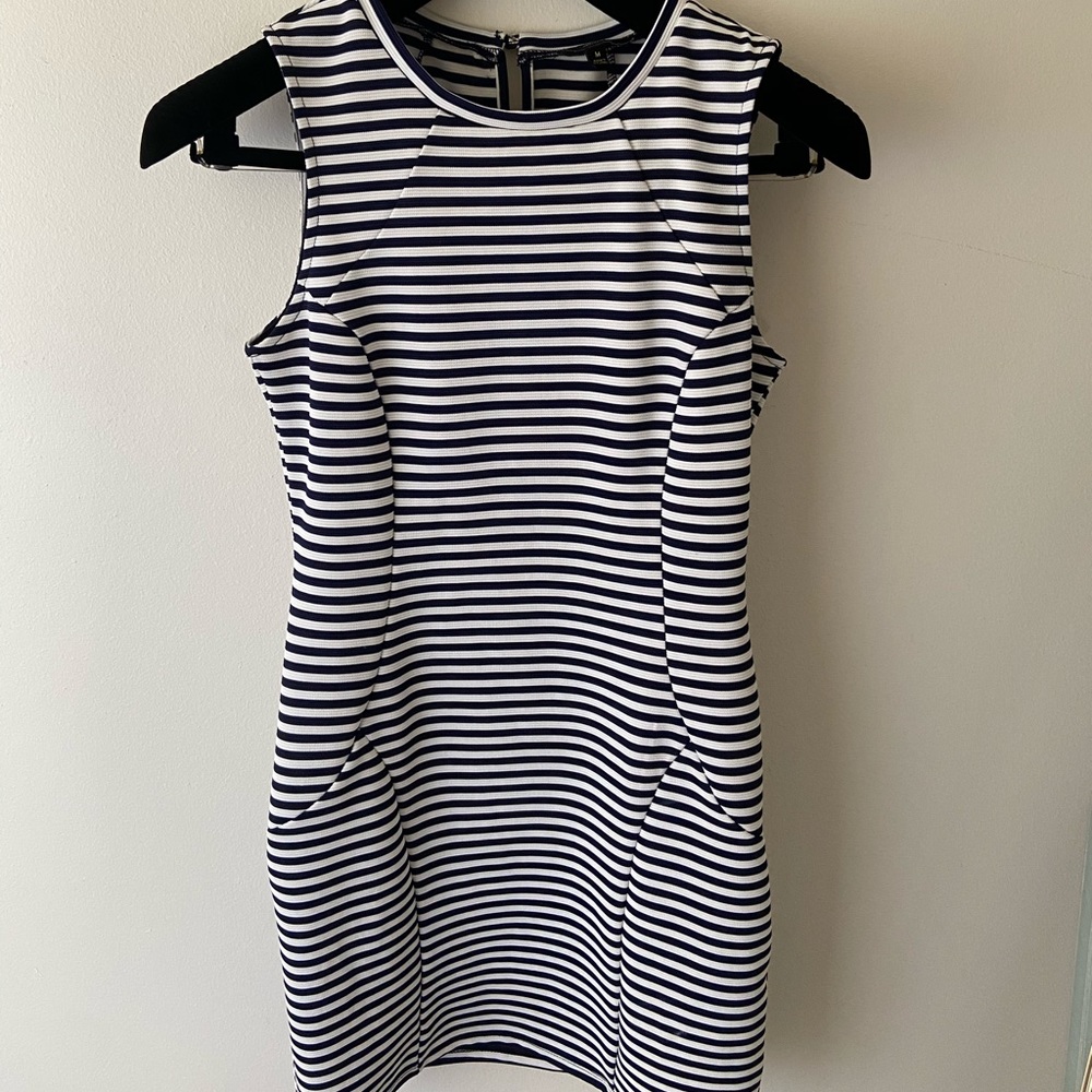 Striped Sleeveless Dress White Dark Blue Bodycon